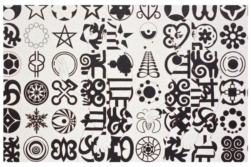 Owusu-Ankomah, Microcron Begins No. 16, 2013. Acrylic on canvas, 180 x 280 cm. Photo copyright, Joachim Fliegner. Courtesy October Gallery